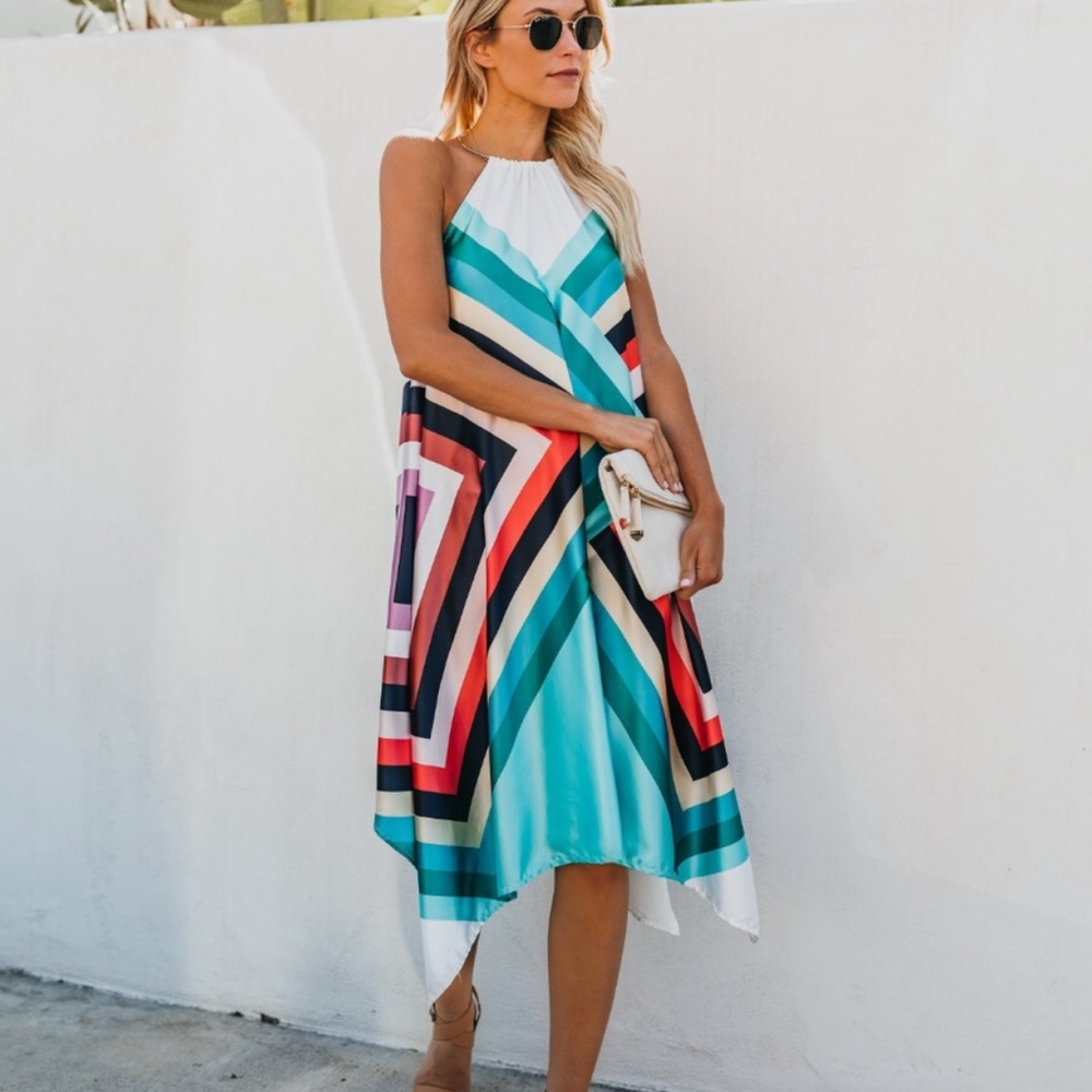 Boutique Handkerchief Multicolor High Neck Dress